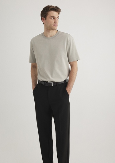  Mavi Bisiklet Yaka Gri Basic Tişört Loose Fit / Bol Rahat Kesim 0611596-70100