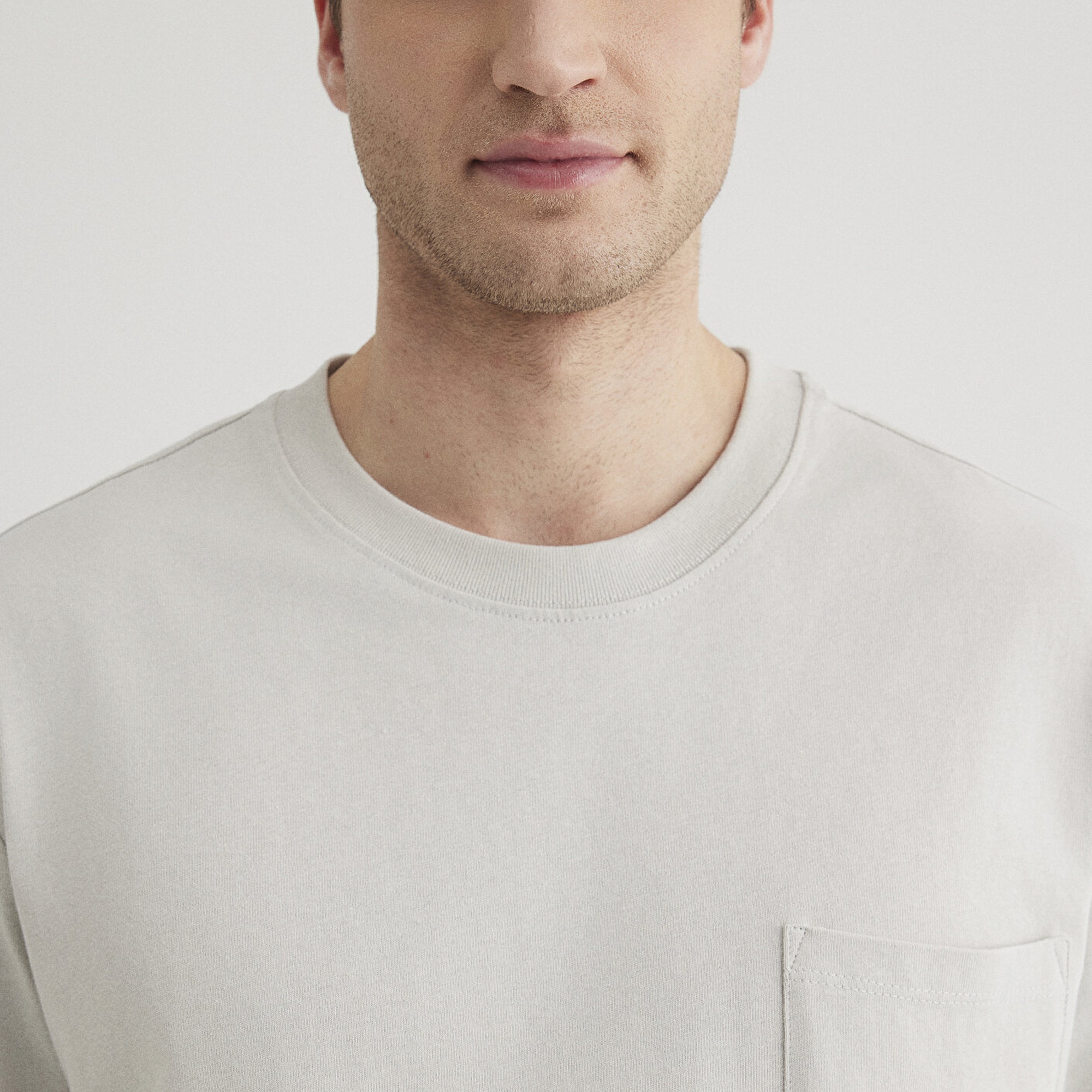 Mavi Cep Detaylı Gri Tişört Loose Fit / Bol Rahat Kesim 066248-70080