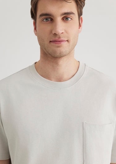  Mavi Cep Detaylı Gri Tişört Loose Fit / Bol Rahat Kesim 066248-70080