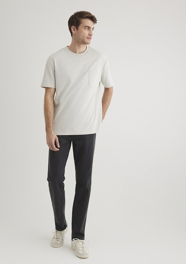  Mavi Cep Detaylı Gri Tişört Loose Fit / Bol Rahat Kesim 066248-70080