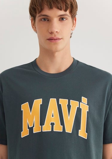 Mavi Mavi Logo Baskılı Yeşil Tişört Loose Fit / Bol Rahat Kesim 0611711-71598