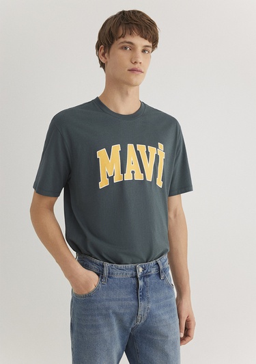  Mavi Mavi Logo Baskılı Yeşil Tişört Loose Fit / Bol Rahat Kesim 0611711-71598
