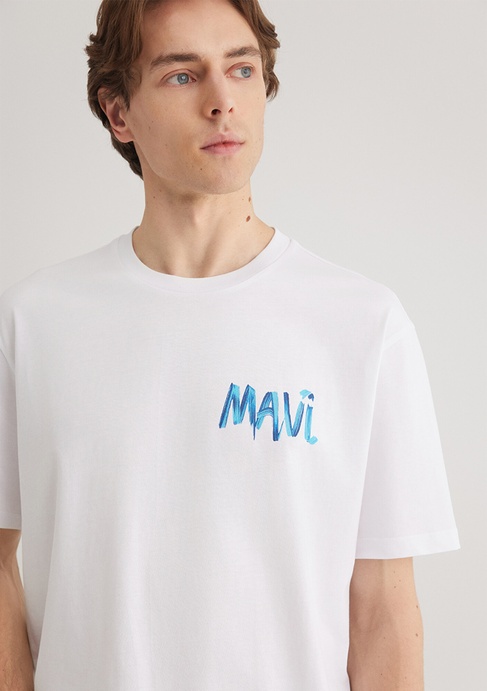  Mavi Mavi Baskılı Beyaz Tişört Loose Fit / Bol Rahat Kesim 0612468-620