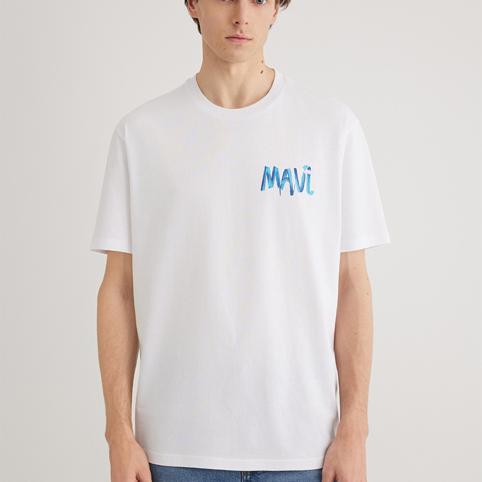 Mavi Mavi Baskılı Beyaz Tişört Loose Fit / Bol Rahat Kesim 0612468-620