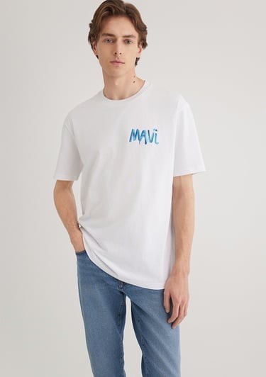  Mavi Mavi Baskılı Beyaz Tişört Loose Fit / Bol Rahat Kesim 0612468-620