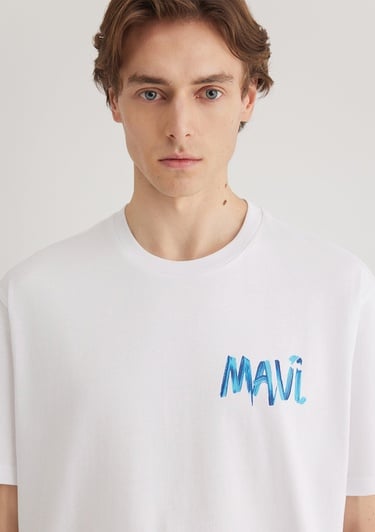  Mavi Mavi Baskılı Beyaz Tişört Loose Fit / Bol Rahat Kesim 0612468-620