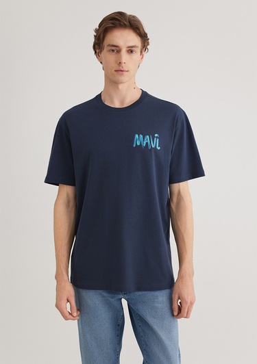  Mavi Mavi Baskılı Lacivert Tişört Loose Fit / Bol Rahat Kesim 0612468-70490