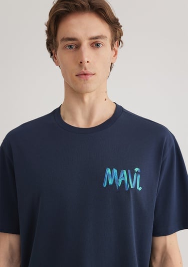  Mavi Mavi Baskılı Lacivert Tişört Loose Fit / Bol Rahat Kesim 0612468-70490