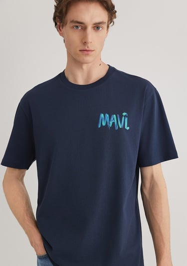  Mavi Mavi Baskılı Lacivert Tişört Loose Fit / Bol Rahat Kesim 0612468-70490