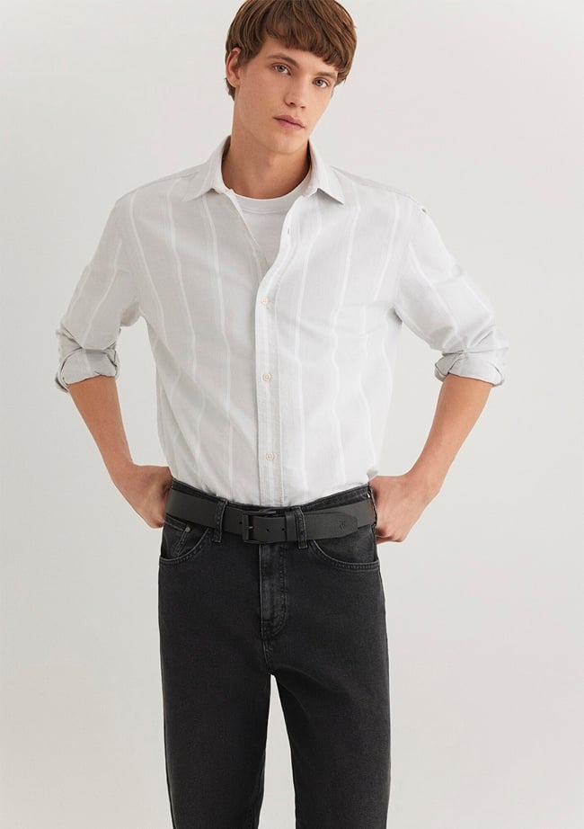  Mavi Çizgili Gri Gömlek Regular Fit / Normal Kesim 0211312-70075