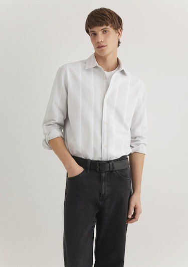  Mavi Çizgili Gri Gömlek Regular Fit / Normal Kesim 0211312-70075