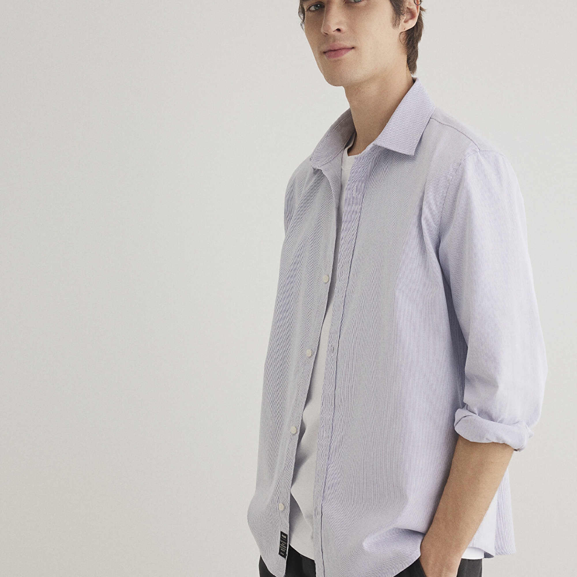 Mavi Lacivert Çizgili Beyaz Gömlek Regular Fit / Normal Kesim 0211147-70497