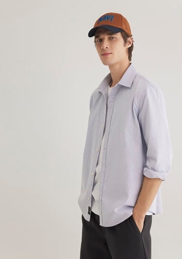  Mavi Lacivert Çizgili Beyaz Gömlek Regular Fit / Normal Kesim 0211147-70497