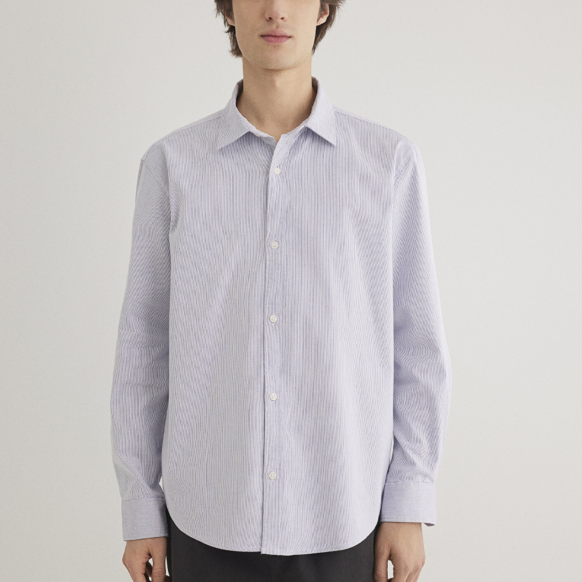 Mavi Lacivert Çizgili Beyaz Gömlek Regular Fit / Normal Kesim 0211147-70497