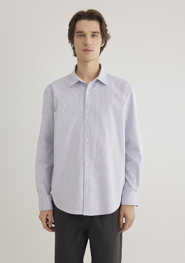  Mavi Lacivert Çizgili Beyaz Gömlek Regular Fit / Normal Kesim 0211147-70497