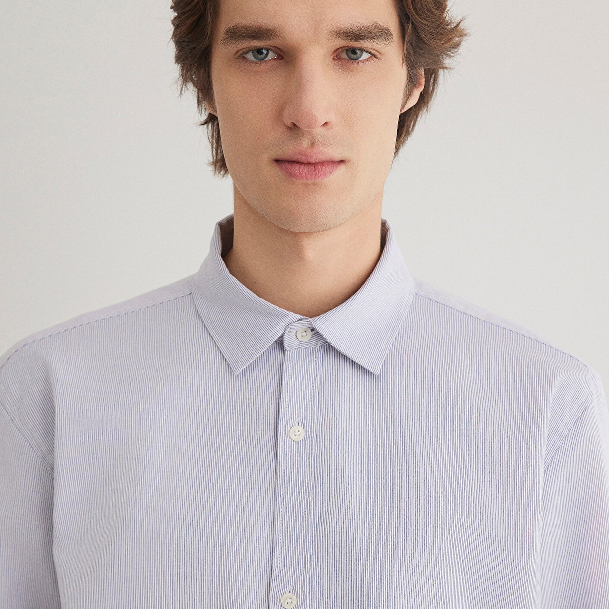 Mavi Lacivert Çizgili Beyaz Gömlek Regular Fit / Normal Kesim 0211147-70497