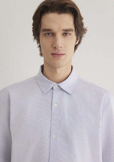  Mavi Lacivert Çizgili Beyaz Gömlek Regular Fit / Normal Kesim 0211147-70497