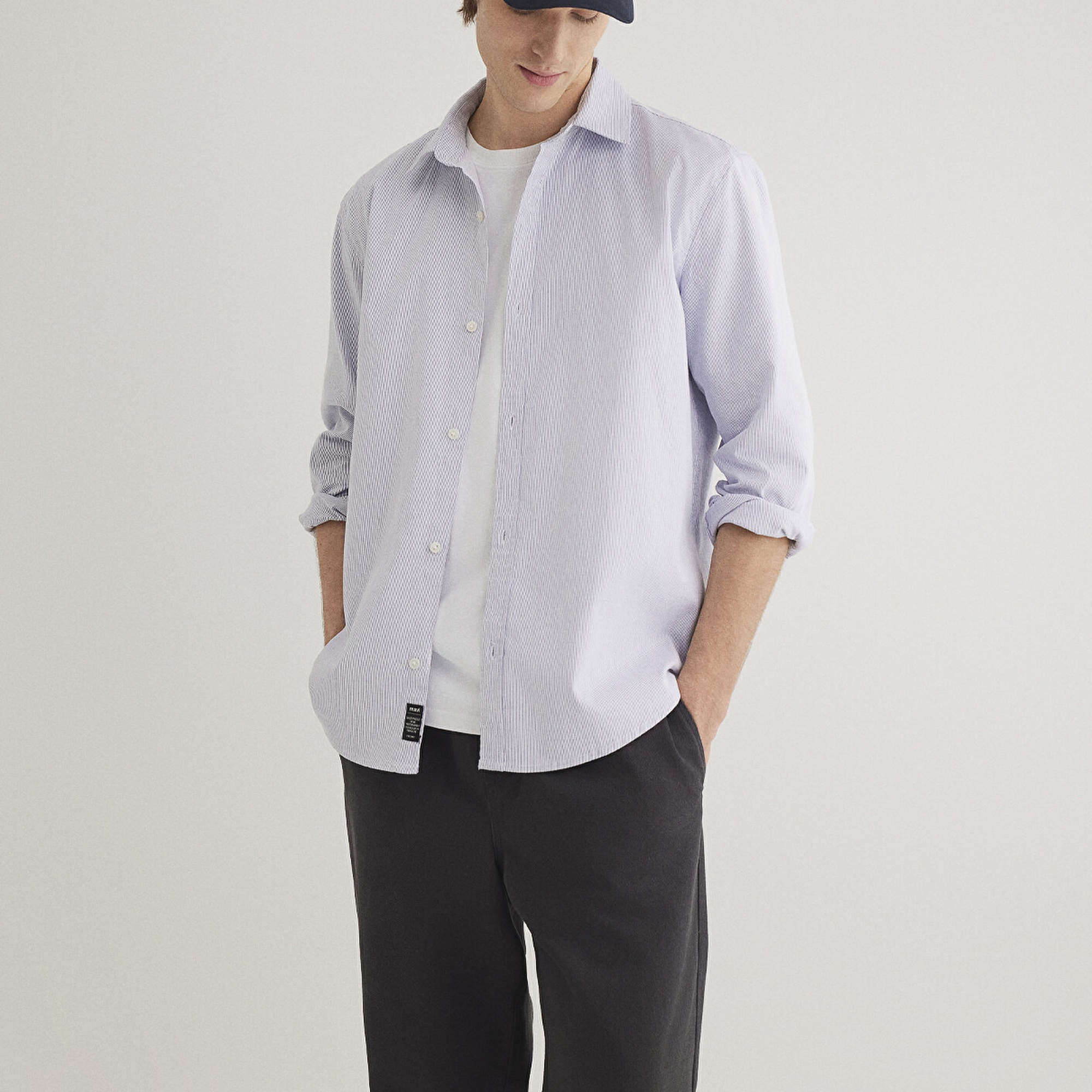 Mavi Lacivert Çizgili Beyaz Gömlek Regular Fit / Normal Kesim 0211147-70497