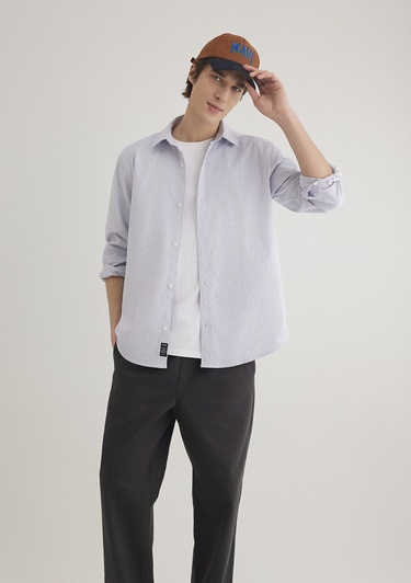  Mavi Lacivert Çizgili Beyaz Gömlek Regular Fit / Normal Kesim 0211147-70497