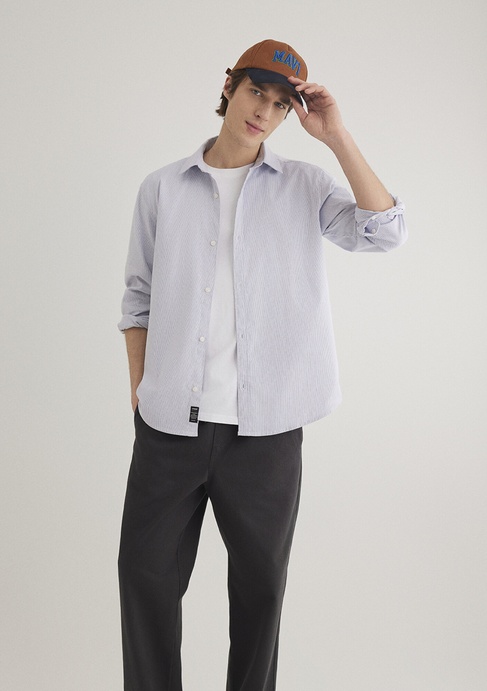  Mavi Lacivert Çizgili Beyaz Gömlek Regular Fit / Normal Kesim 0211147-70497