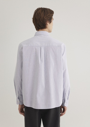  Mavi Lacivert Çizgili Beyaz Gömlek Regular Fit / Normal Kesim 0211147-70497