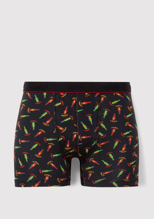  Mavi Baskılı Siyah Boxer 0911822-900