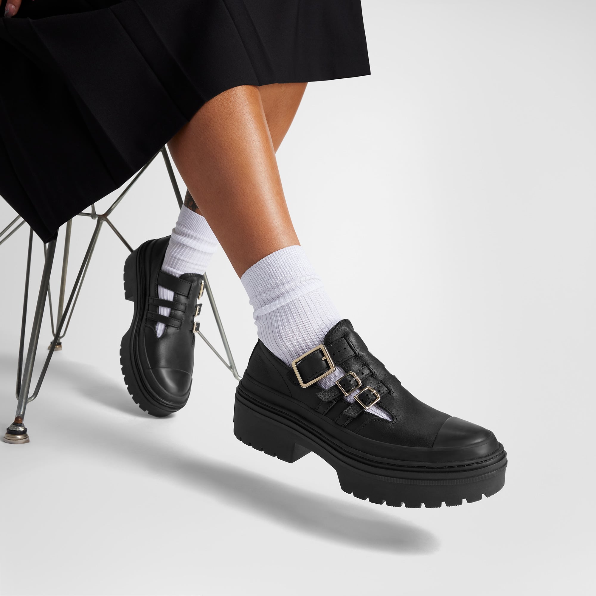 Converse Converse Chuck Taylor All Star Lugged Heel Mary Jane Kadın Siyah Deri Platform Loafer Ayakkabı Sandalet & Terlik | FashFed Siyah - 12. görsel