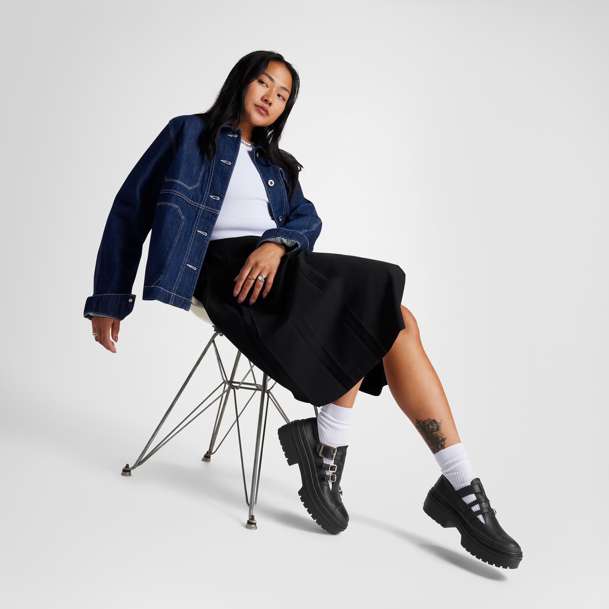 Converse Chuck Taylor All Star Lugged Heel Mary Jane Kadın Siyah Deri Platform Loafer Ayakkabı