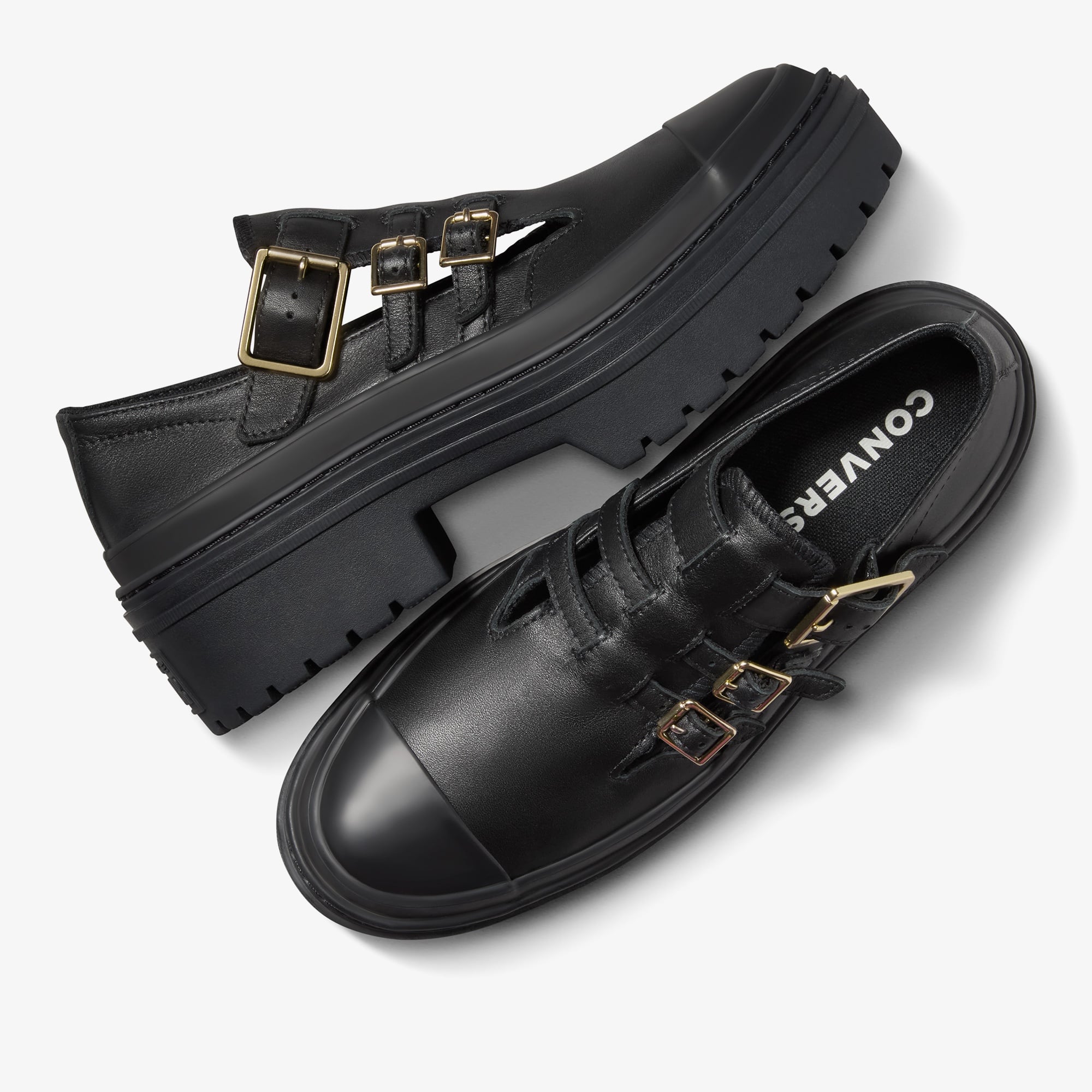 Converse Chuck Taylor All Star Lugged Heel Mary Jane Kadın Siyah Deri Platform Loafer Ayakkabı