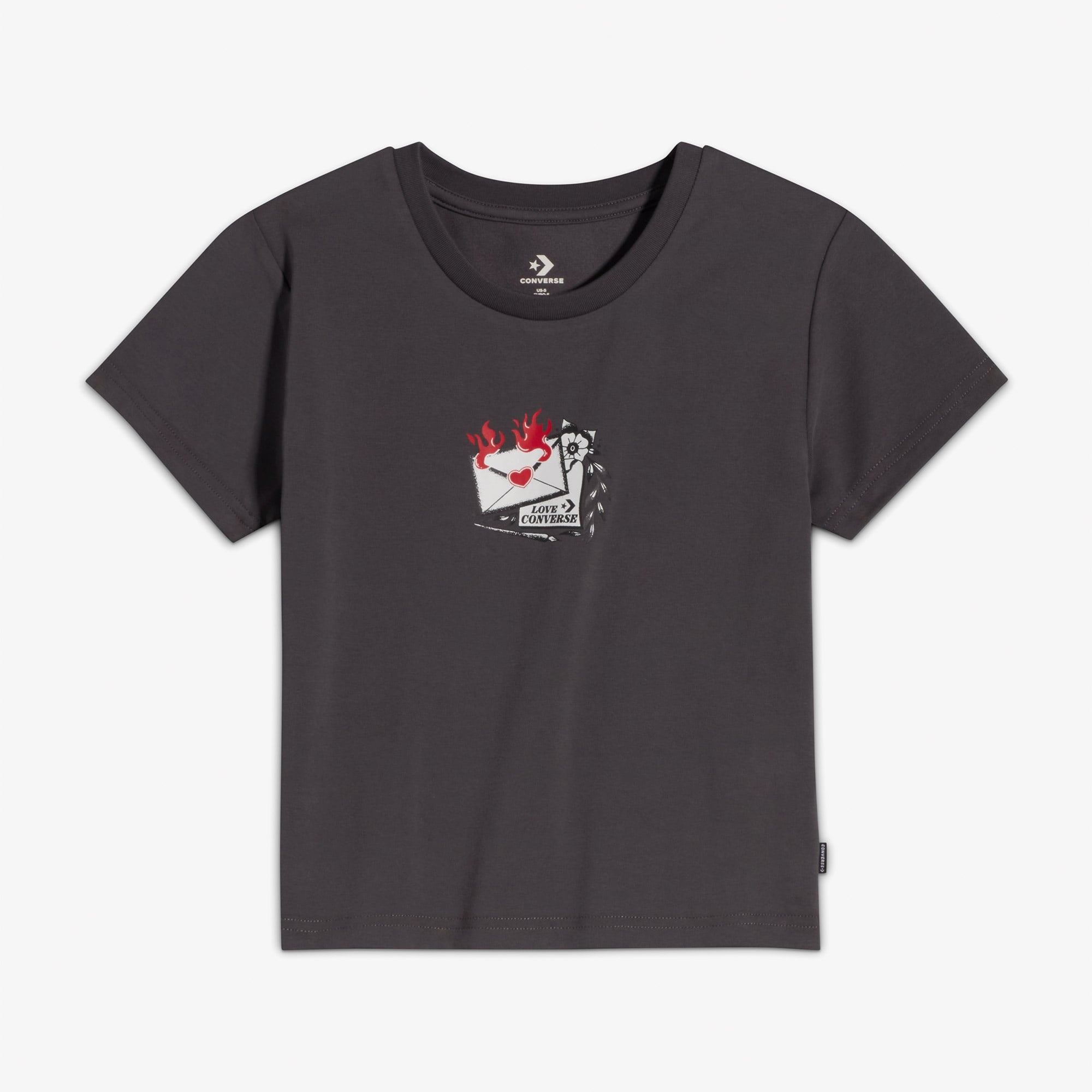 Converse Kadın Slim Fit Baskılı Gri T-Shirt