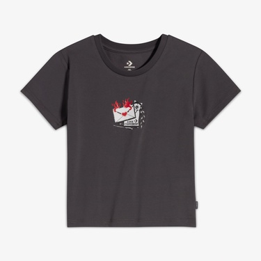  Converse Kadın Slim Fit Baskılı Gri T-Shirt