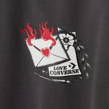  Converse Kadın Slim Fit Baskılı Gri T-Shirt