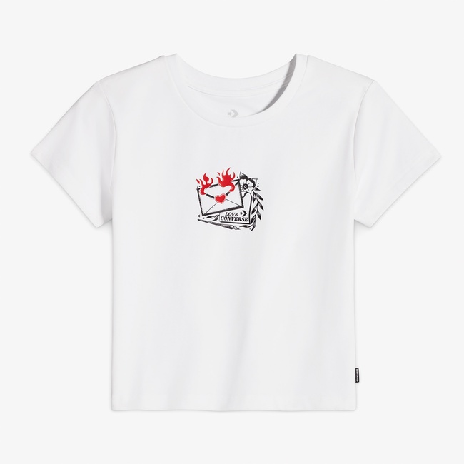  Converse Kadın Slim Fit Baskılı Beyaz T-Shirt