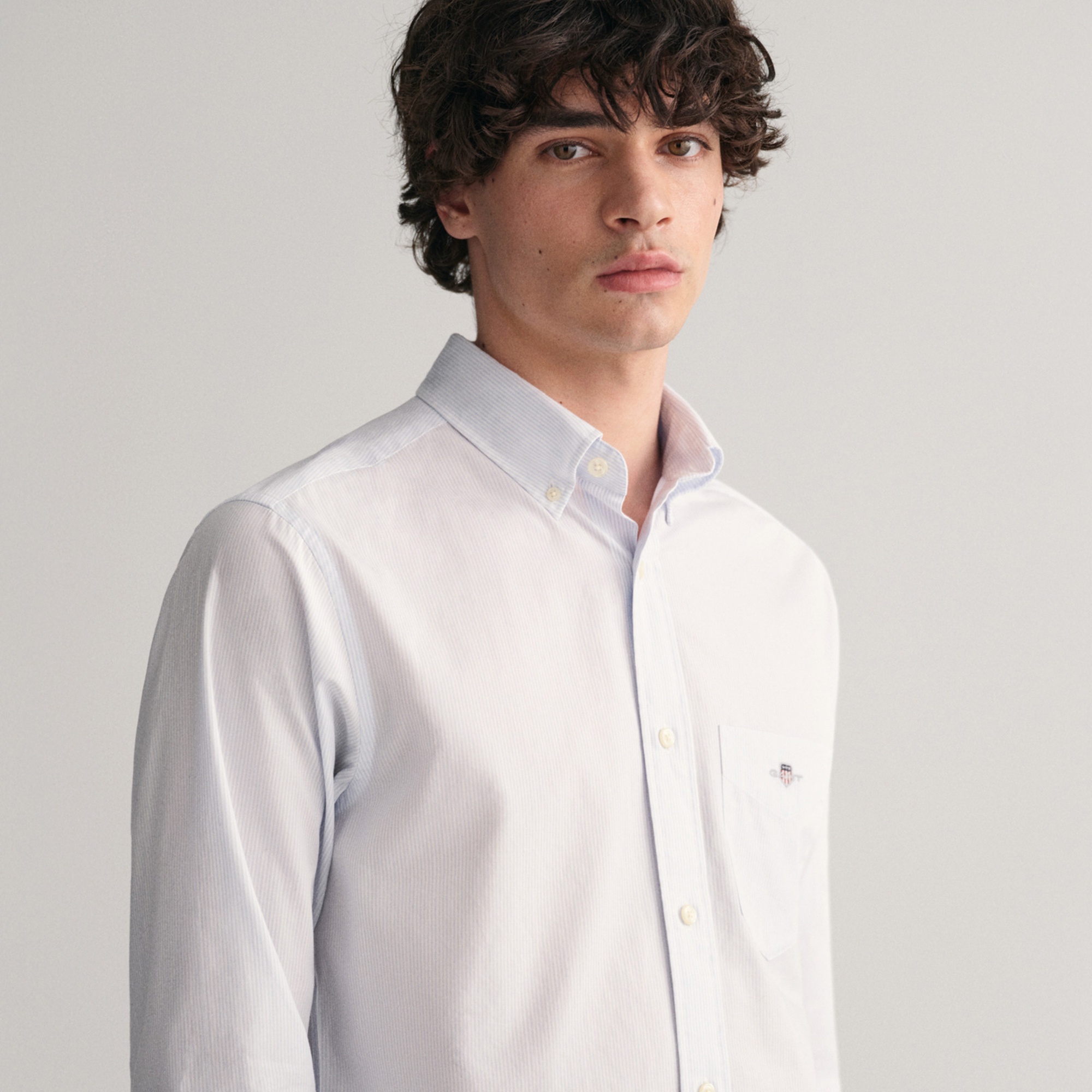 GANT Erkek Mavi Regular Fit Çizgili Düğmeli Yaka Gömlek