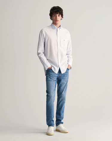  GANT Erkek Mavi Regular Fit Çizgili Düğmeli Yaka Gömlek