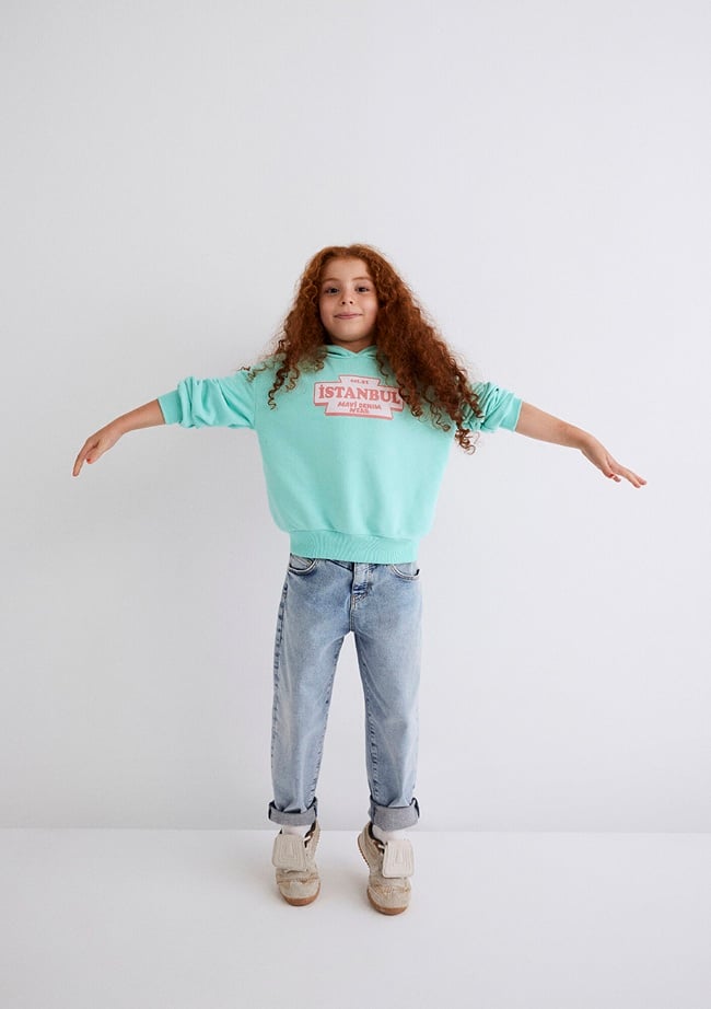  Mavi İstanbul Baskılı Kapüşonlu Yeşil Sweatshirt 7S10062-71676
