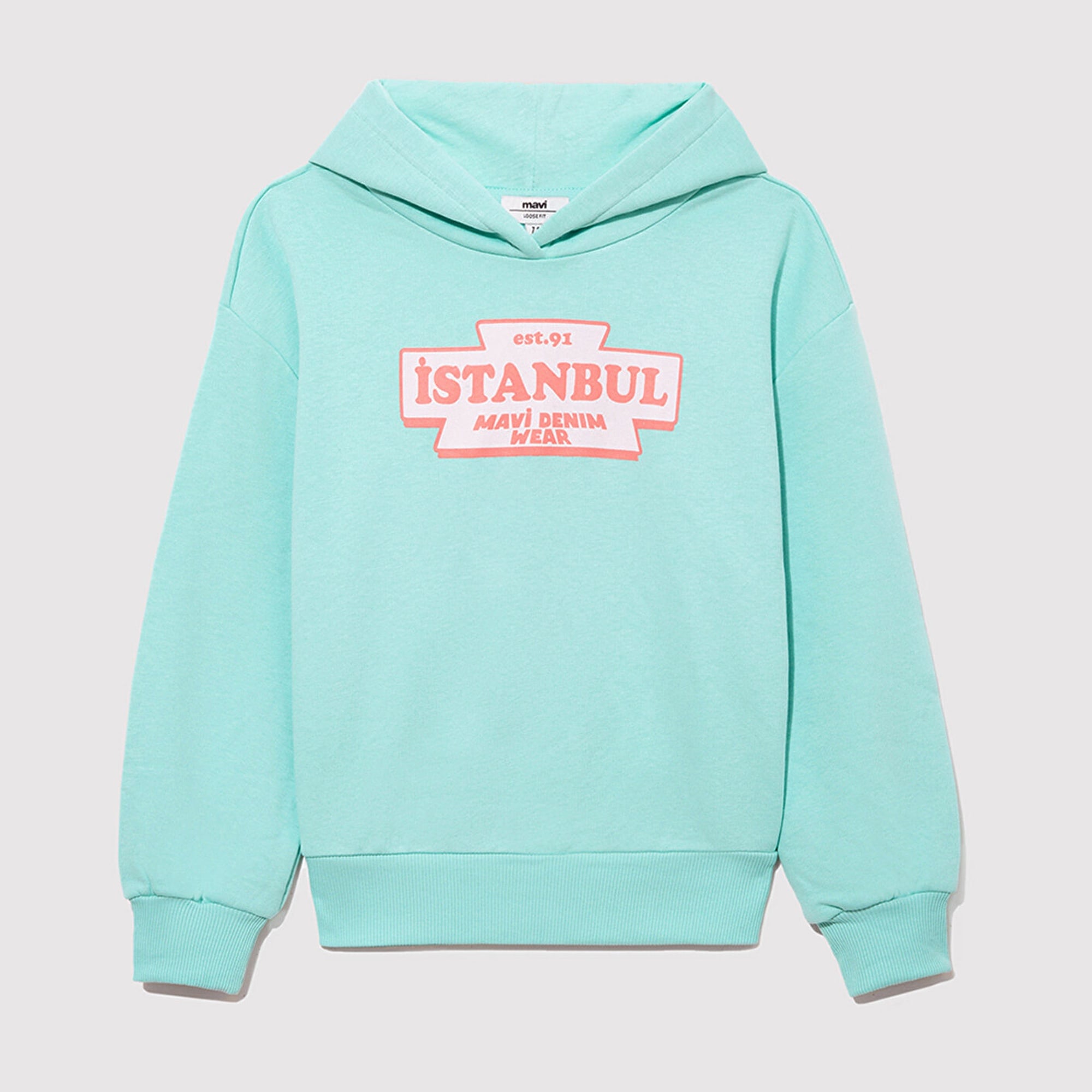 Mavi İstanbul Baskılı Kapüşonlu Yeşil Sweatshirt 7S10062-71676