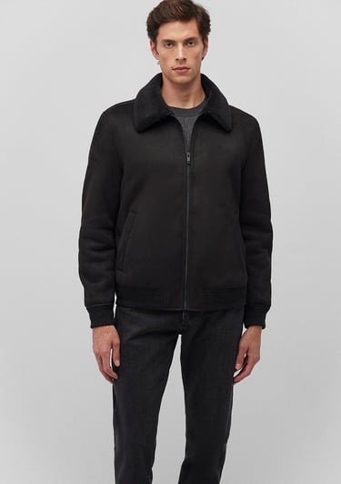  Mavi Suni Kürk Detaylı Siyah Suni Süet Ceket Regular Fit / Normal Kesim 0110450-900