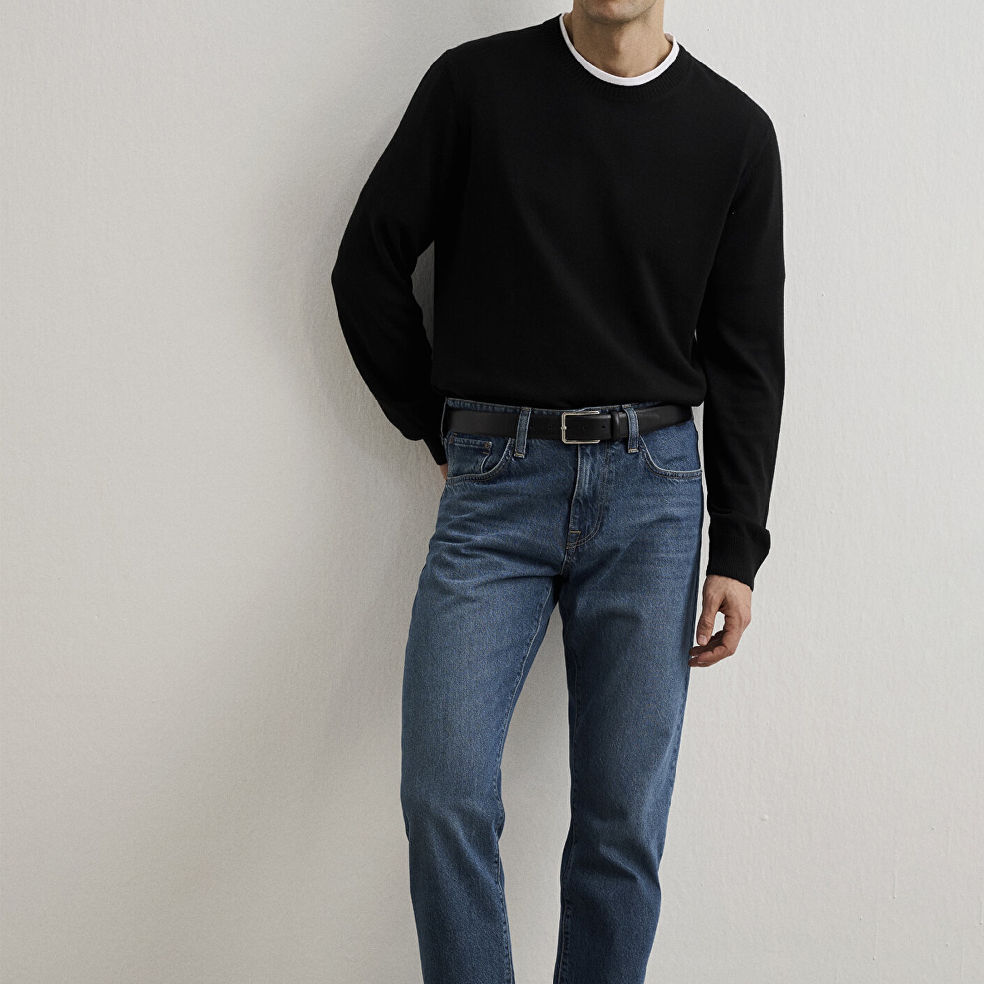 Mavi Kaşmir Karışımlı Siyah Kazak Slim Fit / Dar Kesim 0710186-900