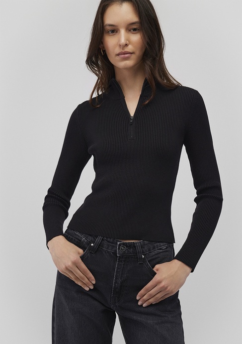  Mavi Yarı Fermuarlı Dik Yaka Siyah Kazak Fitted / Vücuda Oturan Kesim 1710519-900