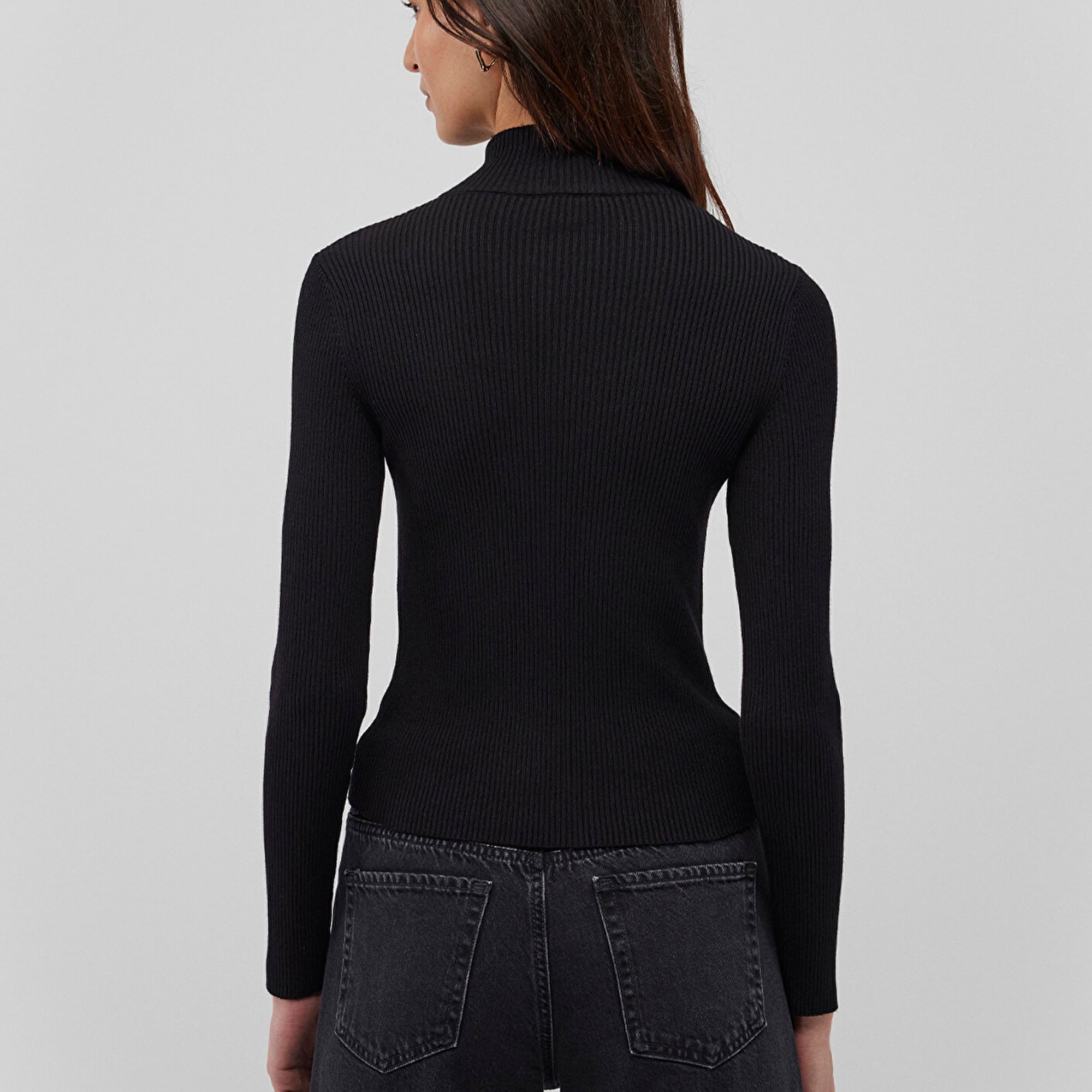 Mavi Yarı Fermuarlı Dik Yaka Siyah Kazak Fitted / Vücuda Oturan Kesim 1710519-900