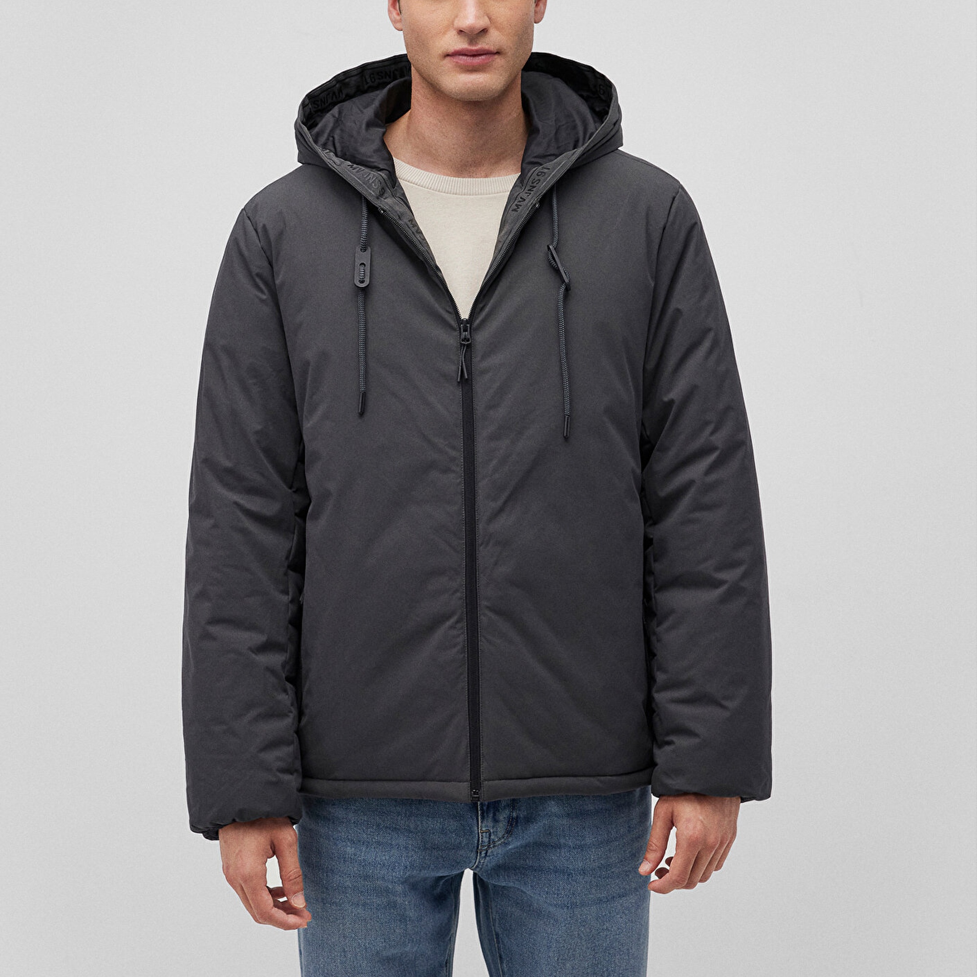 Mavi Kapüşonlu Antrasit Şişme Mont 0110352-86803