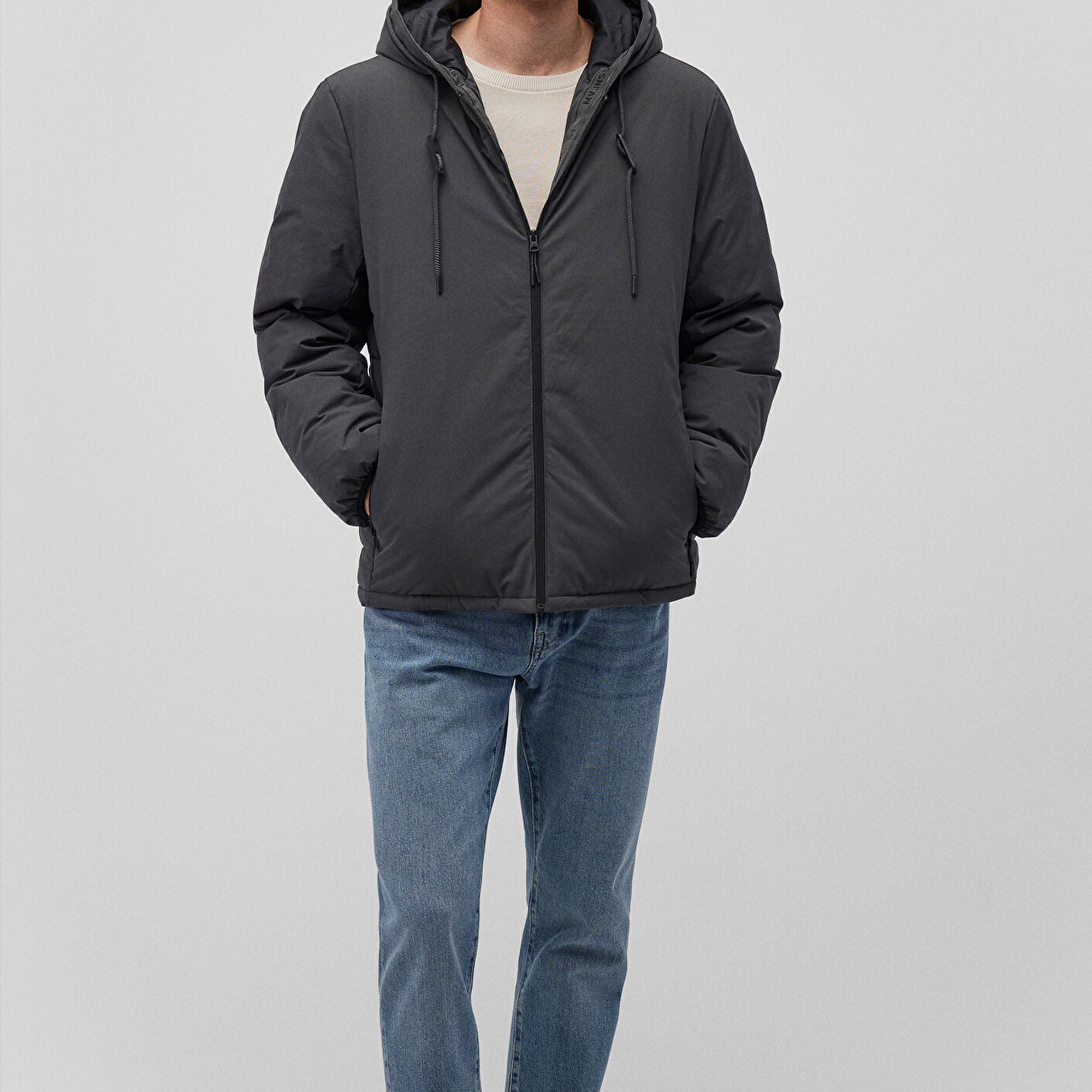 Mavi Kapüşonlu Antrasit Şişme Mont 0110352-86803