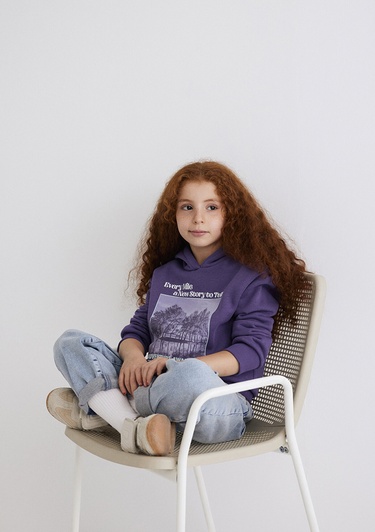  Mavi Kapüşonlu Baskılı Mor Sweatshirt 7S10054-88135