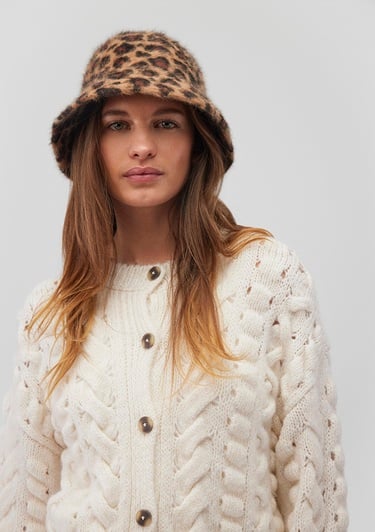  Mavi Peluş Leopar Desenli Bucket Şapka 198988-25818