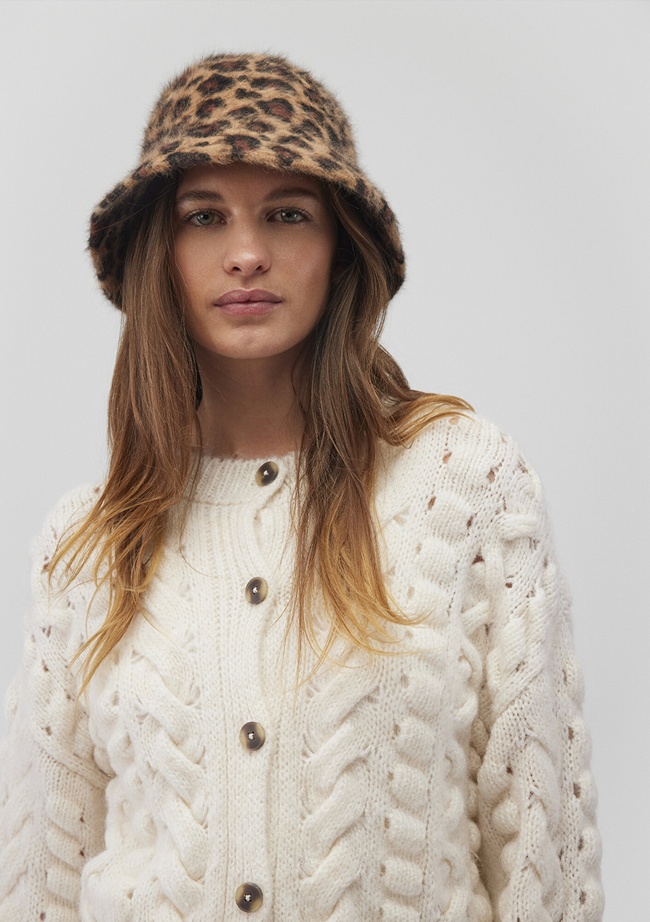  Mavi Peluş Leopar Desenli Bucket Şapka 198988-25818