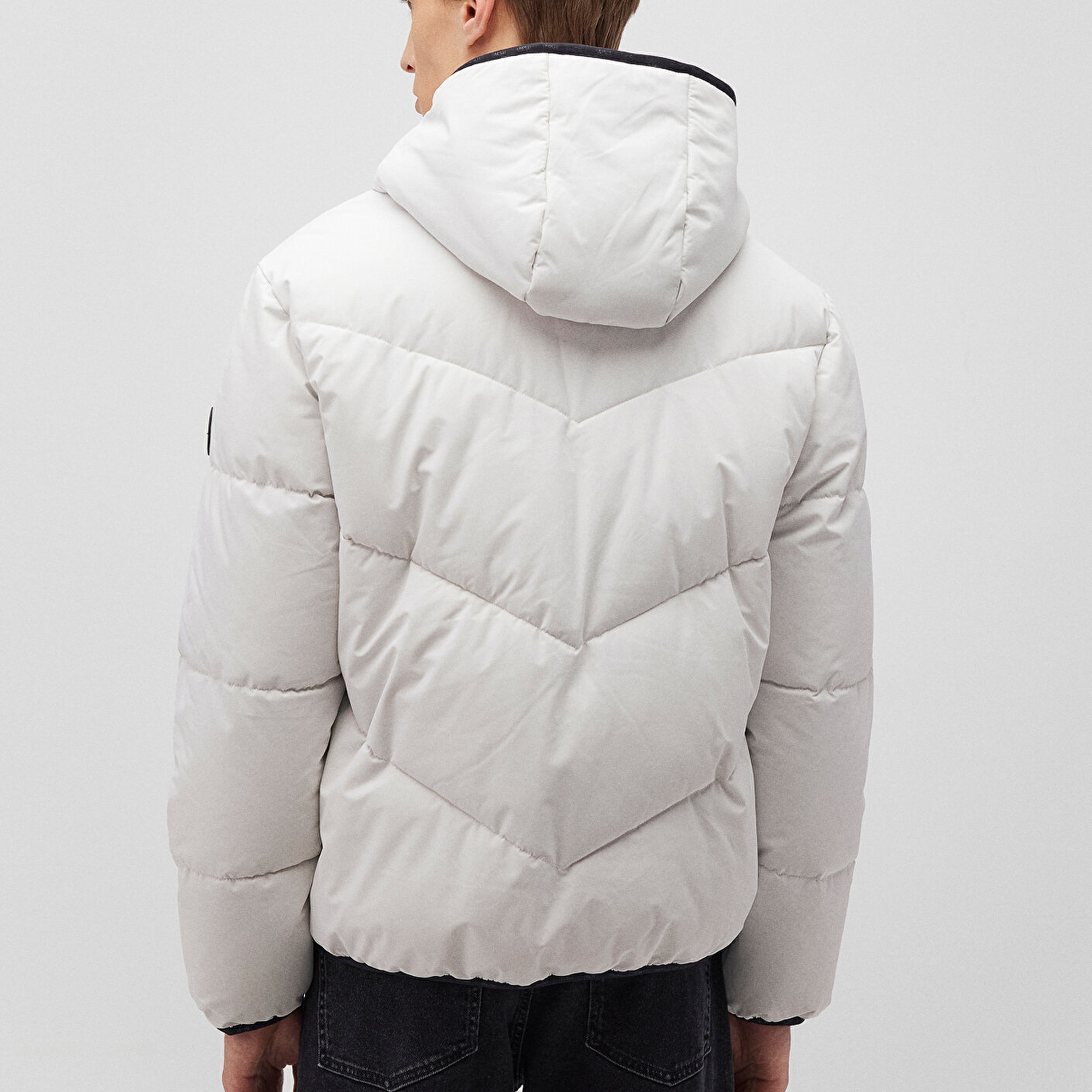 Mavi Kapüşonlu Gri Şişme Mont 0110360-83746