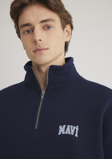  Mavi Mavi Logo Baskılı Yarı Fermuarlı Lacivert Sweatshirt 0S10208-70497