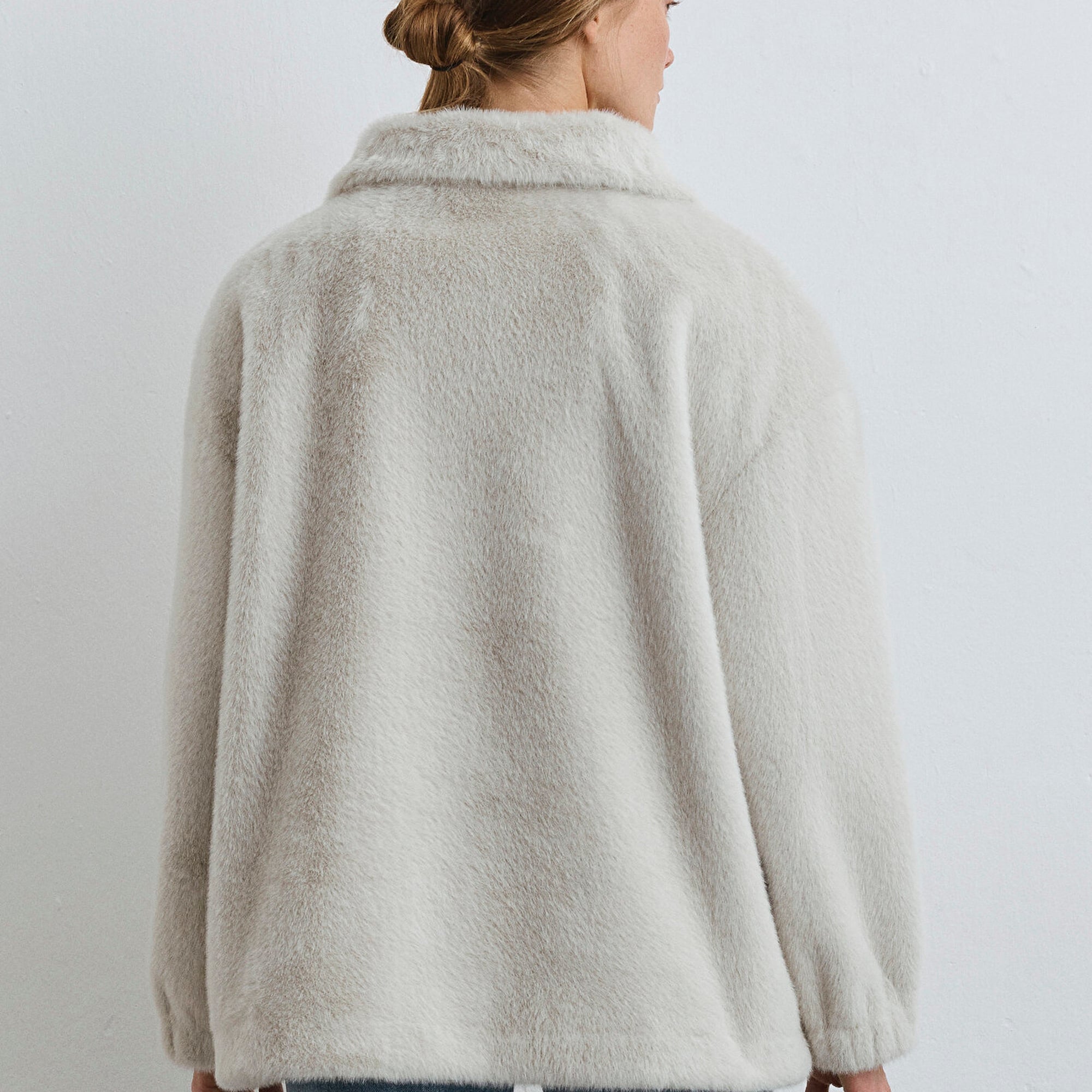 Mavi Ekru Peluş Ceket Oversize / Geniş Kesim 1110597-70037