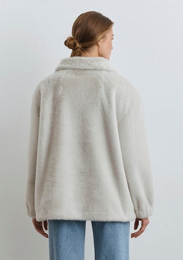  Mavi Ekru Peluş Ceket Oversize / Geniş Kesim 1110597-70037